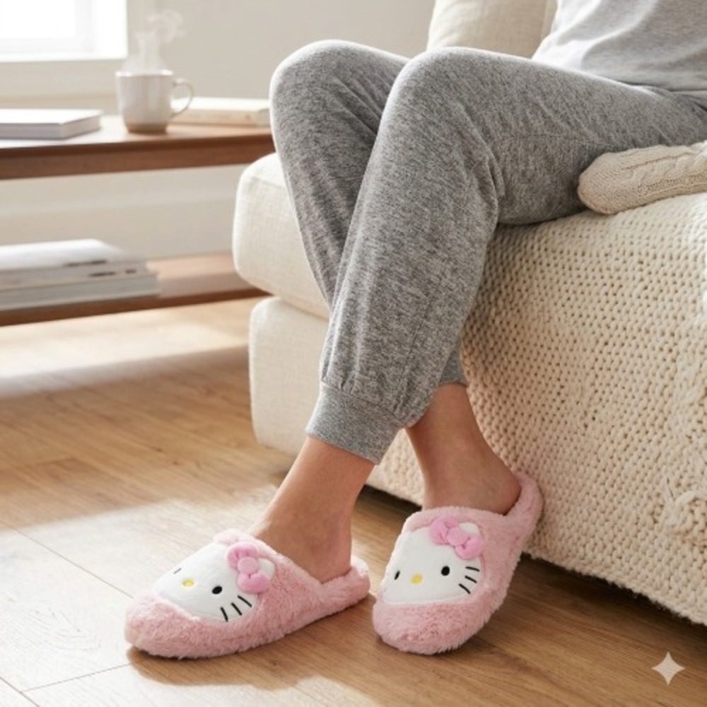 Cozy Faux Fur Hello Kitty Scuff Slippers – Light Pink, Women's L